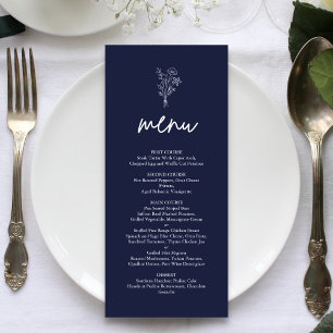 Navy Blue Minimalist Botanicals Terracotta Wedding Menu