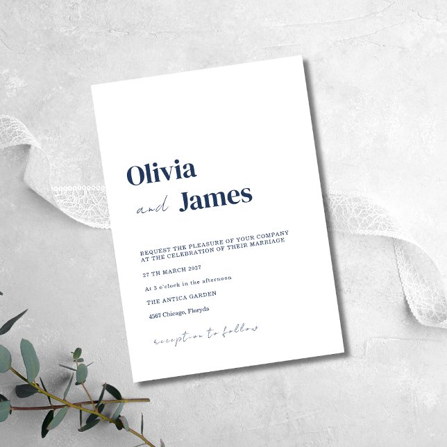 Navy Blue Minimalist Elegant Modern Wedding Invitation (Creator Uploaded)