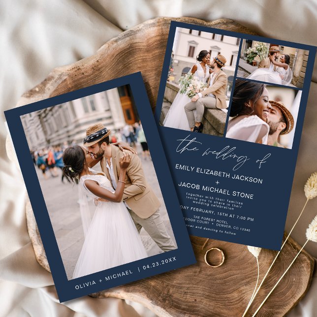 Navy Blue Minimalist Elegant Photo Wedding  Invitation (Creator Uploaded)
