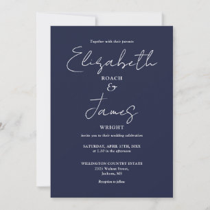 Navy Blue Minimalist Elegant QR Code Wedding Invitation