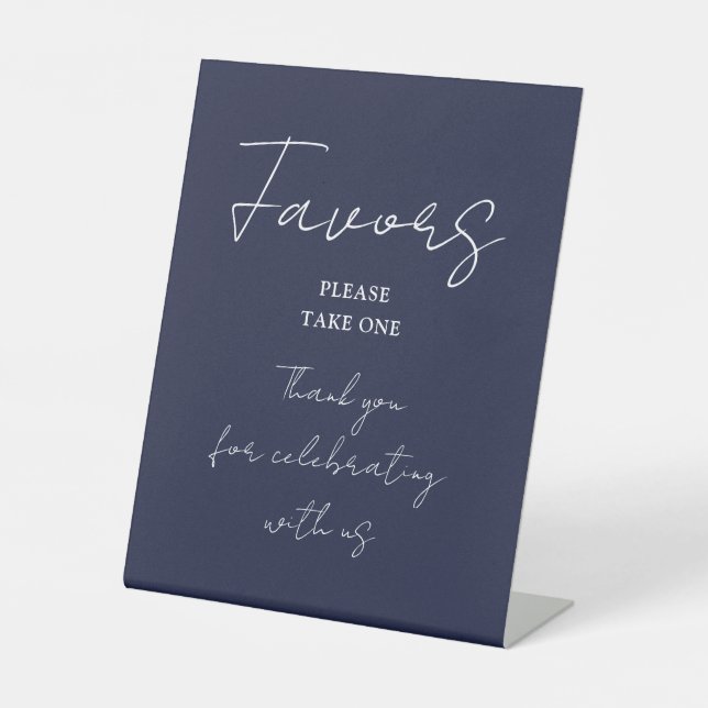 Navy Blue Minimalist Elegant Script Favours Pedestal Sign (Front)
