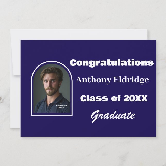 Navy Blue Minimalist Graduation Banner Announcement (Front)