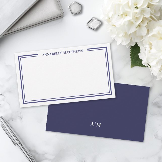 Navy Blue Minimalist Initial Name Monogram Card (Navy Blue Minimalist Initial Name Monogram Note Card )