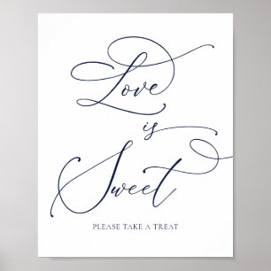 Navy Blue Minimalist Love is Sweet Dessert Bar Poster