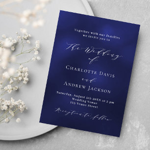 Navy blue minimalist luxury wedding invitation