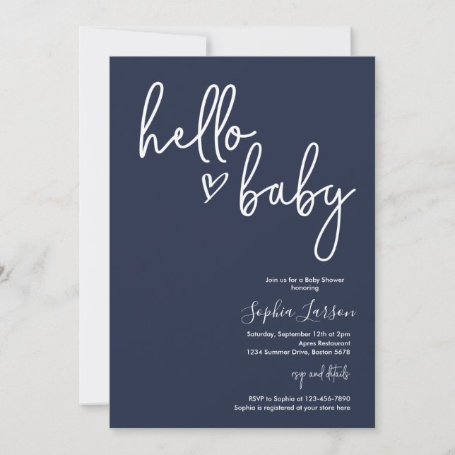 Navy Blue Minimalist Modern Boho Baby Shower Invitation (Front)