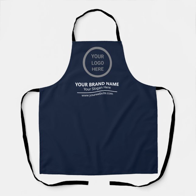 Navy Blue Minimalist Modern Custom Logo Branded Apron (Front)