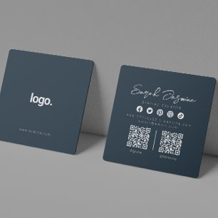 Navy Blue Minimalist Modern Influencer Scannable Square Business Card