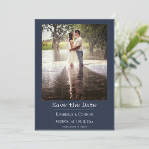 Navy Blue Minimalist Modern Photo  Save The Date