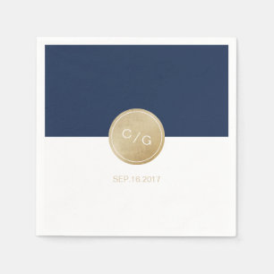 Navy blue minimalist modern wedding monogram napkin
