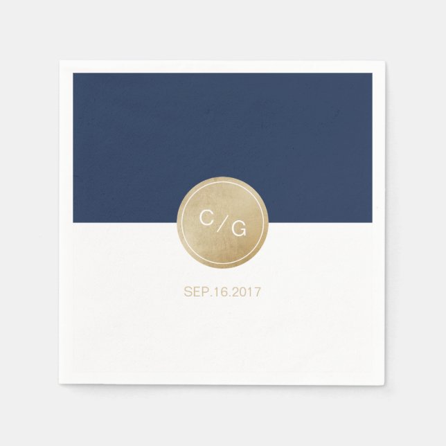 Navy blue minimalist modern wedding monogram napkin (Front)