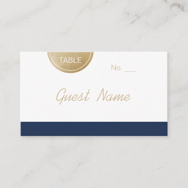 Navy blue minimalist modern wedding place cards (Front)