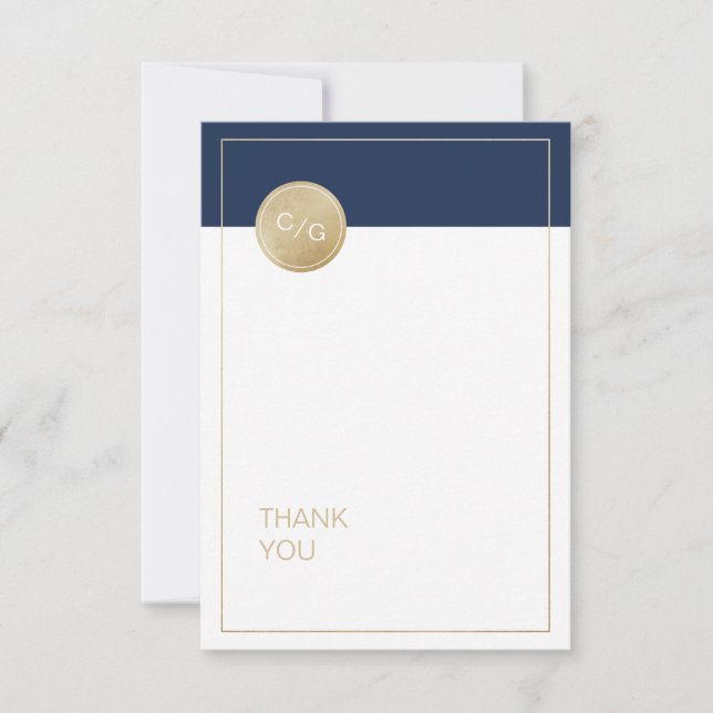 Navy blue minimalist modern wedding thank you (Front)