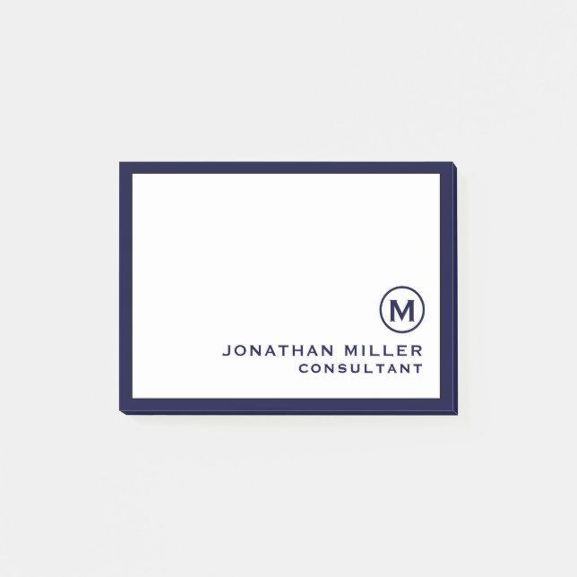 Navy Blue Minimalist Monogram Post-it Notes (Front)