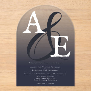 Navy Blue Minimalist Monogram Wedding Acrylic Invitations
