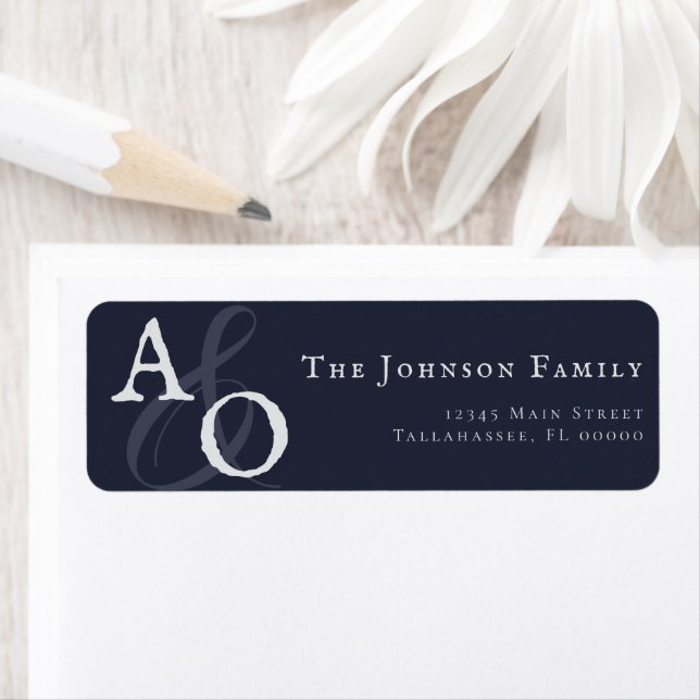 Navy Blue Minimalist Monogram Wedding Address (Insitu)