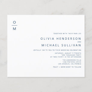 Navy Blue Minimalist Monogram Wedding Invitation