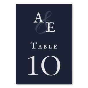 Navy Blue Minimalist Monogram Wedding Table Number
