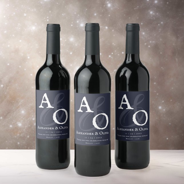 Navy Blue Minimalist Monogram Wedding Wine Label (Navy Blue Minimalist Monogram Wedding Wine Label)