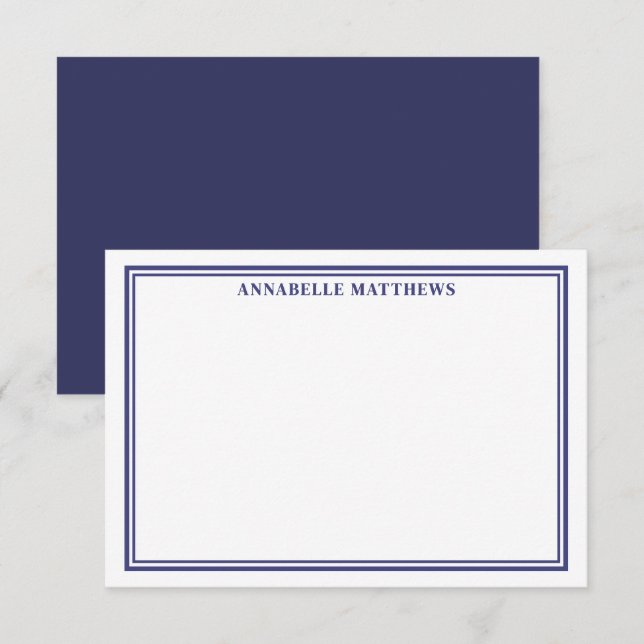 Navy Blue Minimalist Name Monogram Card (Front/Back)