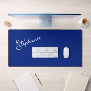 Navy Blue Minimalist Personalised Script Name Desk Mat