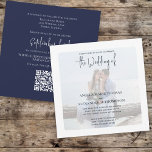 Navy Blue Minimalist Photo Elegant Wedding Invitation<br><div class="desc">This design features a navy blue wedding simple photo square invitation,  with classic and traditional calligraphy script,  with modern minimalist,  simple typography,  classic traditional,  with a scannable QR code website,  for wedding details,  and a minimal guest RSVP</div>