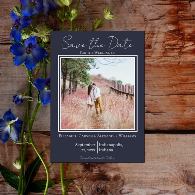 Navy Blue Minimalist Photo Save The Date (Navy Minimalist Photo Save the Date)