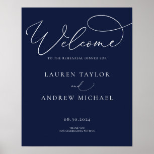 Navy Blue Minimalist Rehearsal Dinner Sign