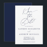 Navy Blue Minimalist Save the Date Invitation<br><div class="desc">This navy blue Save the Date card features a minimalist white background with navy blue text. Fully customisable with names,  dates,  location,  background colour,  etc...  For more detailed customisation,  click the "Customise Further" link. Matching wedding suite items are also available in this collection.</div>