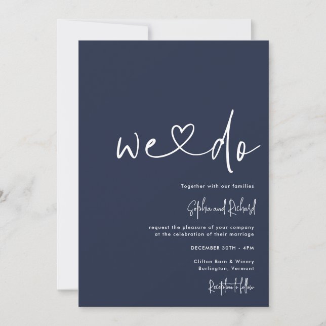 Navy Blue Minimalist Script Modern Wedding Invitation (Front)