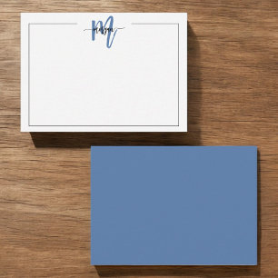 Navy Blue Minimalist Script Monogram One Border Card