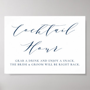 Navy Blue Minimalist Script Wedding Cocktail Hour Poster