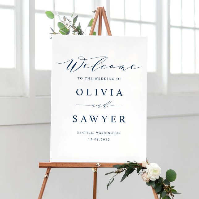 Navy Blue Minimalist Script Wedding Welcome Poster (Creator Uploaded)