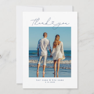 Navy Blue | Minimalist Simple Script Heart Wedding Thank You Card