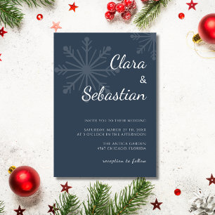 Navy Blue Minimalist Snowflake Christmas Wedding Invitation