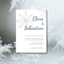 Navy Blue Minimalist Snowflake Christmas Wedding