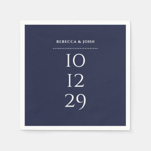 Navy Blue Minimalist Special Date Wedding Napkin