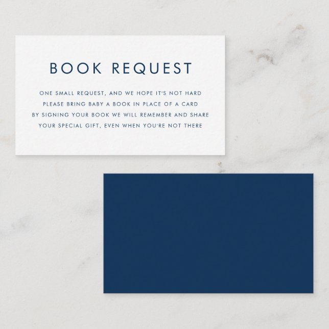Navy Blue Minimalist Typography Book Request Enclosure Card (Front/Back)