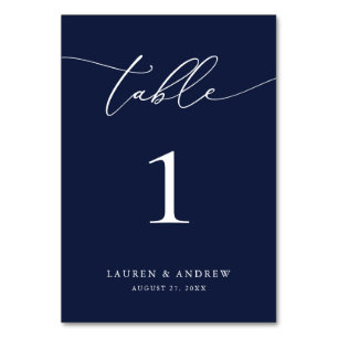 Navy Blue Minimalist Wedding Event Custom Table Number