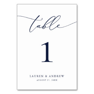 Navy Blue Minimalist Wedding Event Custom Table Number