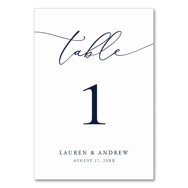 Navy Blue Minimalist Wedding | Event Custom Table  Number (Front)