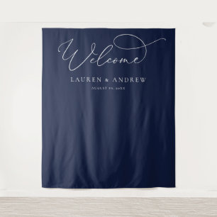 Navy Blue Minimalist Wedding Photo Booth Backdrop Tapestry