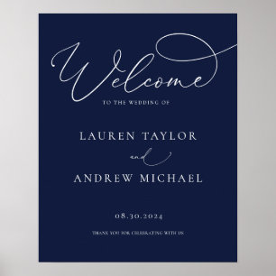 Navy Blue Minimalist Welcome to Our Wedding Sign
