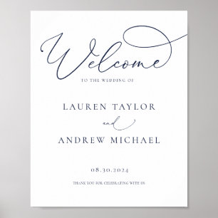 Navy Blue Minimalist Welcome to Our Wedding Sign