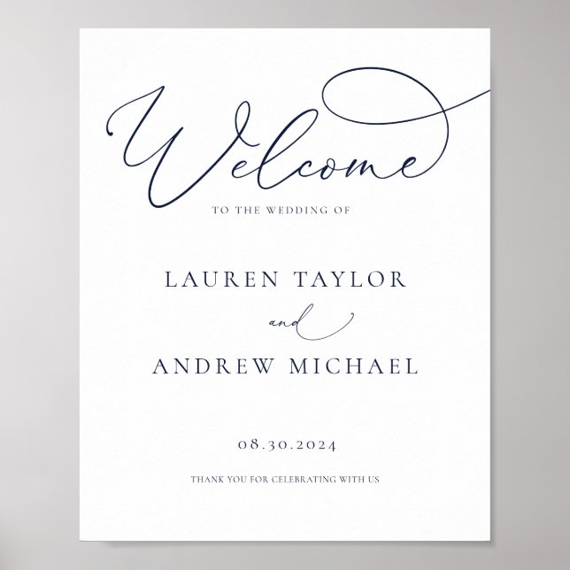 Navy Blue Minimalist Welcome to Our Wedding Sign (Front)