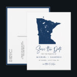 Navy Blue Minnesota Map QR Code Save the Date Announcement Postcard<br><div class="desc">Celebrate your Minnesota wedding in a unique and modern way with this QR Code Save the Date Postcard, featuring a sleek silhouette of the Minnesota state map. Whether you’re planning a wedding by the stunning lakes, in the vibrant cities of Minneapolis and St. Paul, or in the picturesque countryside, this...</div>