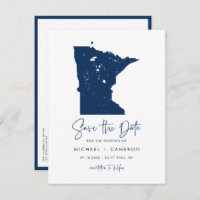 Navy Blue Minnesota Map QR Code Save the Date