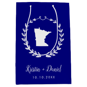Navy Blue Minnesota Map Wedding Welcome Swag Medium Gift Bag