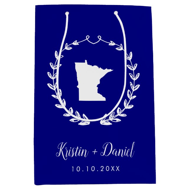 Navy Blue Minnesota Map Wedding Welcome Swag Medium Gift Bag (Front)