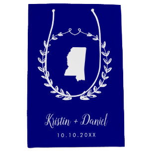 Navy Blue Mississippi Map Wedding Welcome Swag Medium Gift Bag